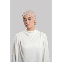 Hürrem Bone Bej Pratik Hazır Geçmeli Tesettür Bone Sandy Kumaş Pileli Nervürl Bej