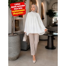 Esra Butik78 Tül Modal Astarlı Rahat Kalıp Tunik Beyaz & Yağ Yeşili Günlük Ve Şık Tesettür Kombini