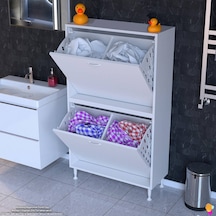 Modilayn İlkim Modern Çamaşır Ünitesi, 70x138x32,5 Cm Gizli 4 Göz Minimalist Akıllı Sepetli Dolap Beyaz