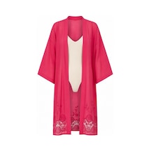 Lila Mare Nakışlı Fistolu Handmade Beachwear & Homewear Kimono Standart Bedenlere 36-44 Arası Uygundur Renkli Renkli