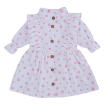 Kız Çocuk Bebek Puanlı Şönil Elbise Fırfırlı Omuz Detay 001