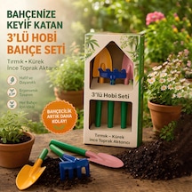 Hobi 3'lü Set Çapa Tırmık Metal Bahçe Tarla Çim Peyzaj Bitki Çiçek Ekme Toprak İşleme Küreği Küçük