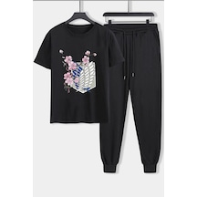 Uyguntarz Unisex Flowers Baskılı 2'li Eşofman Takımı Siyah