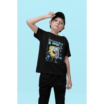Sevbano Tasarım Süngerbob Comics Baskılı Unisex Çizgi Film Çocuk Tişört Siyah