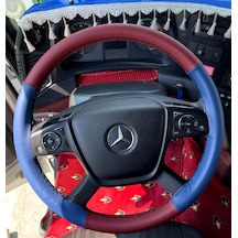Dikişli Direksiyon Kılıfı Bordo Deri Mavi Deri Siyah Dikişli Mercedes Tır Kamyon İçin Siyah
