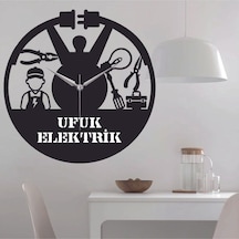 Elektrikçi Temalı Ahşap Duvar Saati Siyah