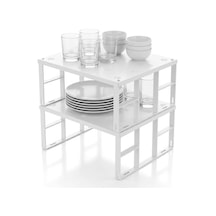 Büyük Boy Metal Dolap İçi Düzenleyici Raf - Mutfak Ve Banyo Ekstra Geniş Organizer, Beyaz, 31.5x27.5 Cm, 3 Adet Açık Bej