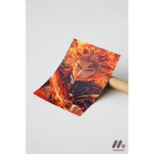 Demon Slayer Rengoku Poster, Çerçevesiz Yüksek Kalite Duvar Afişi - Anime Severlere Özel Hediye