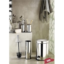 4 Lü Set Pedallı Çöp Kovası Wc Klozet Fırça Sabunluk Diş Fırçalık Seti Siyah