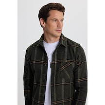 Tudors Erkek Slim Fit Dar Kesim Kareli Cepli Haki Oduncu Gömlek-41792 Çok Renkli