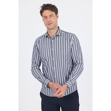 İmza Koyu Lacivert Uzun Kol Yarım İtalyan Yaka Cepsiz Easy To Iron Slim Fit Esnek Gömlek 1004250228 Koyu Lacivert
