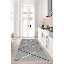 West Home Dijital Baskı Yıkanabilir Kaymaz Taban Gri Salon Halısı Mutfak Halısı Yolluk Wh 531 Grey