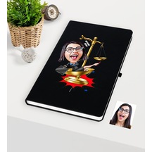Kişiye Özel Bayan Avukat Karikatürlü Siyah Defter - 4