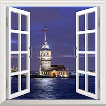 Pencere Poster Duvar Kağıdı Kız Kulesi Gece Yapışkanlı Sticker
