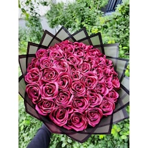 41 Li Led Işıklı Solmayan Gül Buketi Bordo Bordo