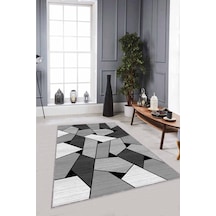 Gri Geometrik Kaymaz Tabanlı Makinede Yıkanabilir Halı Wl01n11