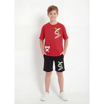 Fyk Kids X White Baskı Detaylı Yuvarlak Yaka Yazlık Erkek Çocuk Alt Üst Takım Kırmızı