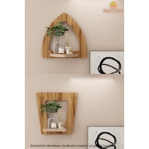 Ahşap Dekoratif Duvar Rafı 2 Li / 3 Lü Set Mtsv - 145 Kahverengi
