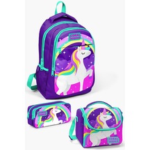 Coral High Kids Mor Su Yeşili Unicorn Desenli 3'lü Okul Çanta Seti 0114376