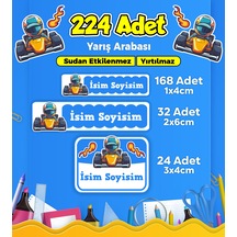 Yarış Arabası Temalı Okul Kreş Kişiye Özel İsim Etiket Seti - Model 296 Çok Renkli
