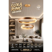Modern Premium Led Modern Gold Kasa Halka Tasarım Sarkıt Avize Salon Yemek Masası 94w 3 Renk Beyaz