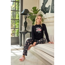 Aydoğan Kadın Ezgi Flexible You're Loved Siyah Pijama Takım 0627 Siyah