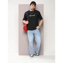 Yake Store Erkek Baskılı Oversize T-shirt - Siyah - Siyah