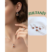 Gümüş Zultanit Sultan Taşlı Tasarım Kolye Küpe Yüzük Kadın Set 15