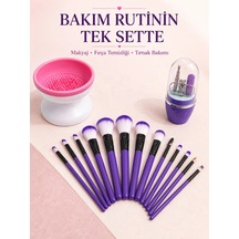 12 Li Makyaj Fırça Seti Fırça Temizleme Cihazı Ve Manikür Pedikür Seti 3 Lü Kadın Güzellik Bakım Pak