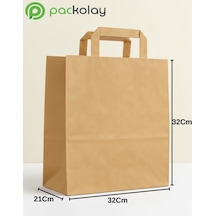 Flat Saplı Kraft Kağıt Çanta 32x21x32 Cm Doğal Kahverengi, Dayanıklı, Baskısız Çanta-10 Adet