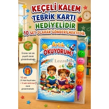 Yeni Okumayı Öğrenen Öğrencilere Hediye 10 Set Artık Okuyorum Yazılı 1. Sınıf Hatırası Keçeli Kalem Tebrik Kartı Hediyeli