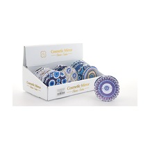 3 Adet Taşlı Nazar Boncuklu İnce El Aynası Cep Aynası Makyaj Aynası Pocket Mirror 7x7 Cm Sarı