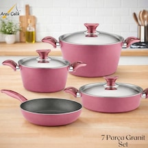 7 Parça Granit Set Çelik Kapak - Mürdüm Mürdüm