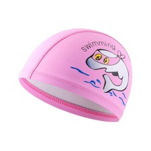 Çocuk Yüzme Şapkası Pu Baskılı Sevimli Yunus Desenli Elastik Yüzme Şapkası Pembe