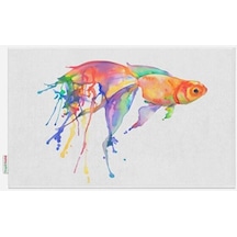 Balık Desenli 50x80 Dijital Baskılı Püsküllü Polyester Kaymaz Tab Çok Renkli