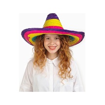 Sombrero Meksika Şapkası Renkli Örme Hasır Çocuk Boy 2 Yaş Mavi