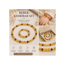 Bebek Kehribar Kolye Bileklik Seti Güvenlik Kilitli Bebek Diş Kolyesi Sarı Sarı