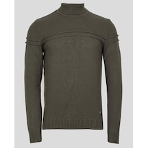 Erkek Tam Boğazlı Örgü Desenli Slim Fit Kazak Ncs Jeans 3659-Haki