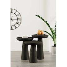 Simillo Wooden Siyah Ahşap 3 Lü Set Fitilli Mantar Yan Sehpa Modern Siyah Renk Fiskos Siyah