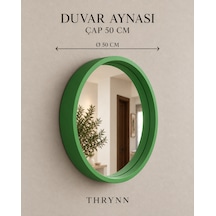 Dekoratif Duvar Aynası Yuvarlak Çerçeveli 50cm Yeşil Siyah Şifonyer Ve Makyaj Masası Üstü