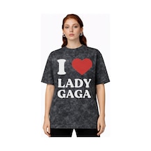Sevbano I Love Lady Gaga Şarkıcı Baskılı Unisex Oversize Vintage Yıkamalı Siyah