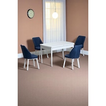 Florn Beyaz 80 x 132 Açılabilen MDF Masa Metal Ayaklı Mutfak Masası Takımı 4 Lacivert Sandalye