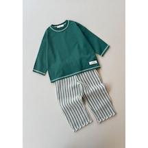 Cigit Oversize Pantolon Takım 2-10 Yaş Yeşil Kalın Çizgili