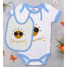 Bk Kids İlk Seyahat Tasarımlı Mavi Bebek Body Zıbın Ve Mama Önlüğ Çok Renkli