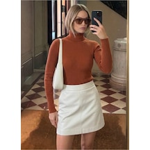 Onno Style Women Fitilli Balıkcı Yaka Basic Kazak Kiremit
