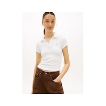Tommy Hilfiger Kadın Tjw Slim Rib Polo T-shirt-16410 Ekru