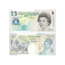 İngiltere 2002 Yılı 5 Pound Kraliçe Elizabeth Kağıt Para Çil Unc Koleksiyon Para