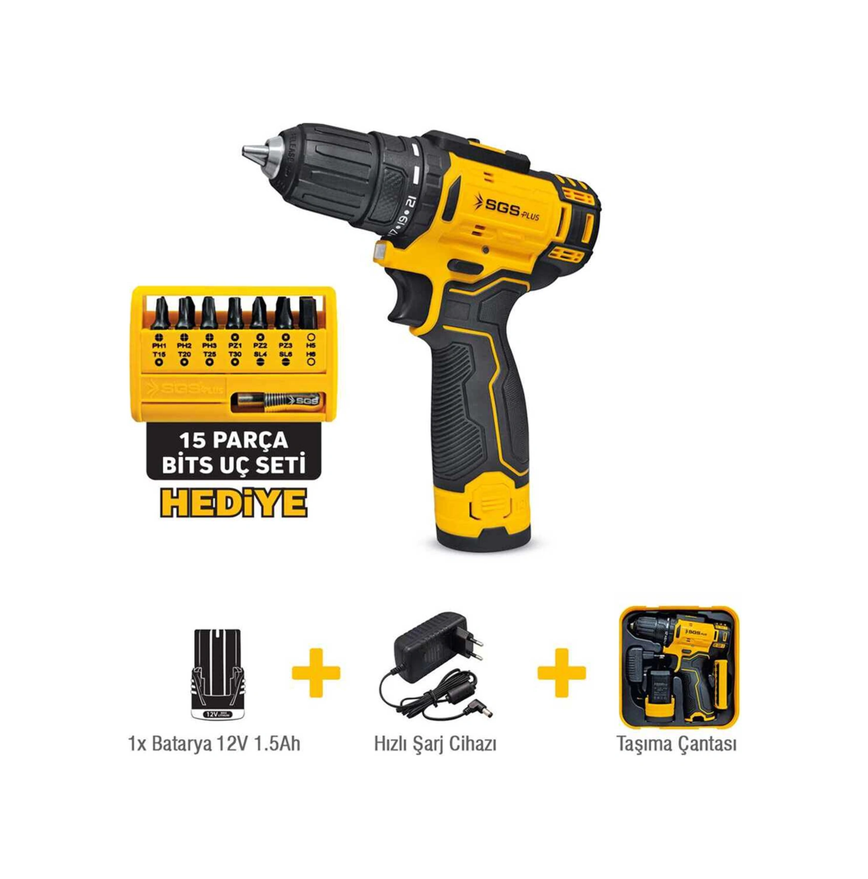 Sgs Plus SGS-5147 12V Li-Ion Şarjlı Vidalama Seti