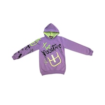 Love Positive Baskılı Fileli Kapüşonlu Kız Sweatshirt Mor Renk 9Y10Y11Y12Y Mor