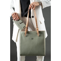 Just Polo Günlük Kombinlere Uygun Kadın Yeşil Camel Büyük Boy El Çantası Ve Cüzdanı Kombin 31 X 32 Cm Yeşil - Camel 95723144